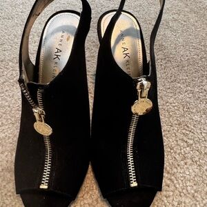 Anne Klein Black Slingback Heels with Gold Zipper